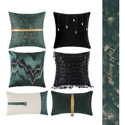 45x45/50x30cm mordern luxury deep green golden cushion cover waist pillowcase sofa decorative black tassel pillow cover