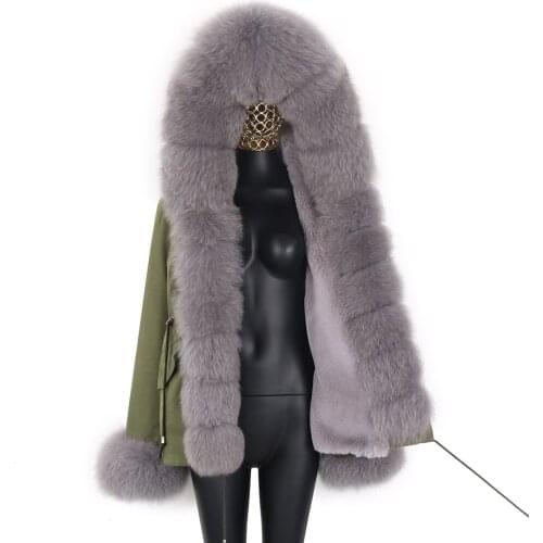 2021 New Women Winter Green Jacket Coats Thick Parkas Plus Size Real Raccoon Fur Collar Hooded Outerwear Streetwear Waterproof