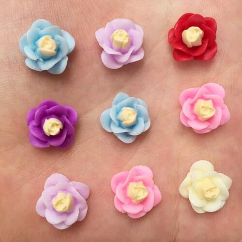 New 300pcs 14mm Resin Solid Color 3D Flower Half Beads FlatBack Stone Buttons Wedding Ornament DIY R96*10