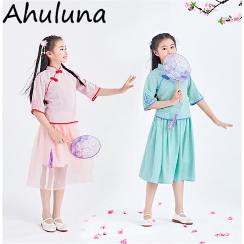 New Hanfu Costumes For Girls Children Chinese Traditional Female Cosplay Costumes Ancient Embroidery Tops and Skirt C210