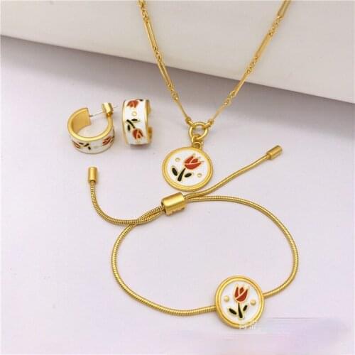 New original niche design brass round tulip shape hand-painted enamel necklace women