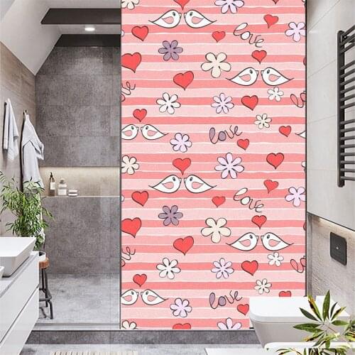 Window Film Privacy Birds' Love Frosted Non Adhesive Glass Sticker Sun Protection Heat Control Window Coverings for Homedecor