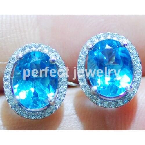 Blue topaz stud earring Natural original blue topaz 2.5ct*2pcs gemsstone 925 sterling silver For men or women #T16022950