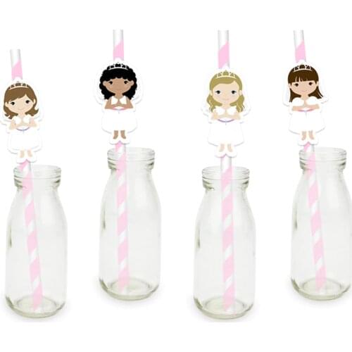 Girl First Communion Party Straw For Paper Straws Decoration Birthday Party Festive Supplies Paper Drinking Straws 24PCS