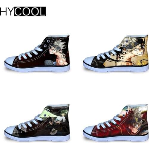 HYCOOL Cartoon Black Clover 3D Printing Sport Shoes For Kids Lace Up High Top Canvas Shoes Anime Boy Girls Outdoor Ball Sneaker