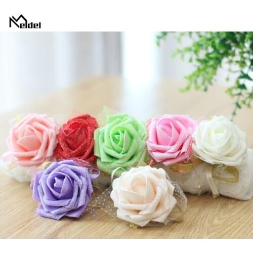 Wedding Wrist Corsage Bracelet Flower Wedding Bracelet for Bridesmaid Bride Foam Roses Pink Marriage Flowers Wedding Accessories