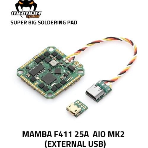 DIATONE MAMBA F411 25A AIO MK2 4S 8bit Flight Controller Stack External USB 25.5mm/M2