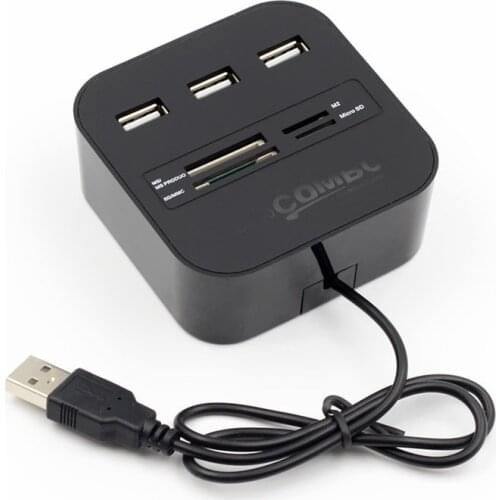 High Speed USB Hub 2.0 3 Ports with Card Reader Mini Hub USB Combo All In One USB Splitter Adapter for PC Laptop Computer