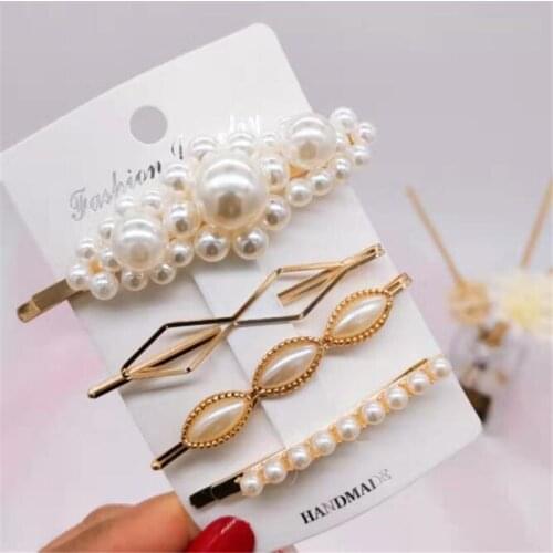 4Pcs Pearl Metal Hair Clip Hairband Comb Bobby Pin Barrette Hairpin Headdress Headwear Hair Styling Tools Fashion Accessories