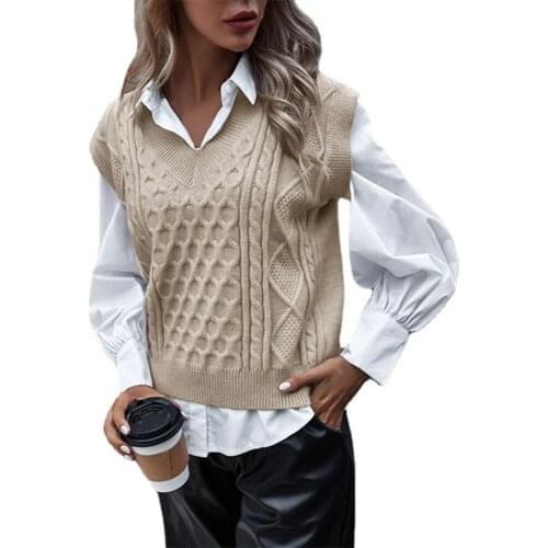 Women Casual Loose Sweater Vest V-Neck Knitted Vest Sleeveless Women Knit Sweater Top Spring Autumn