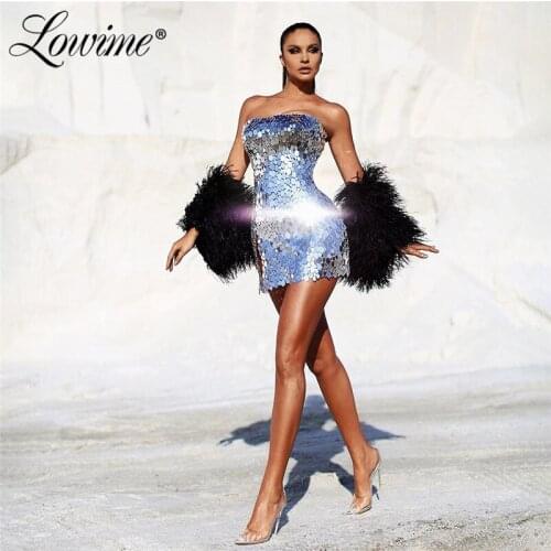 2021 Silver Crystals Customized Evening Gowns Short Party Dress Celebrity Dresses Robe De Soiree Shiny Dubai Arabic Prom Dress