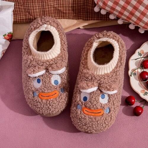 Cartoon Cotton Slippers Men Indoor Winter Warm Plush Slippers Couples Cute Bedroom Floor Footwear Non-slip Women Furry Slides