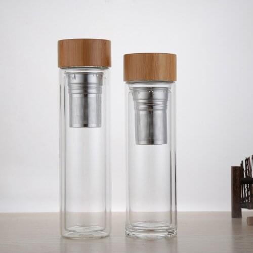 10pcs 450ml Bamboo Lid Double Walled Glass Tea Tumbler Includes Strainer Infuser Basket Water Bottle lin4582