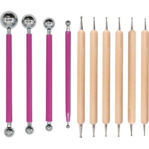 10 Pieces Set Creasing Pen Stainless Steel Ball Pen ball Stick Super Light Clay Soft Clay Carving Combination DIY Pottery Tools