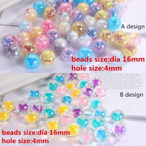20pc/lot Acrylic Crackle Popping Beads Round Big Hole Rainbow AB Colors Mixed For Diy Necklace Jewelry Making Home Decorations