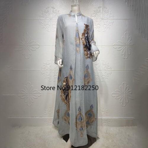 2021 Abayas For Women Dubai Muslim Kaftan Sequin Embroidery Elegant Gowns Plus Size African Boubou Islamic Clothing Kimono