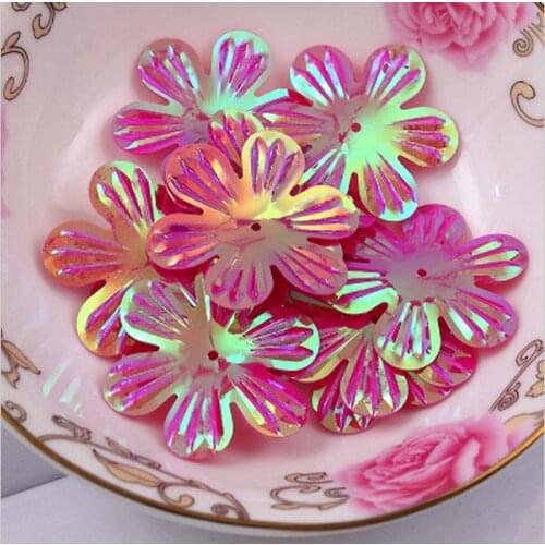 220pcs/lot 30mm Flower Sequins Six Petals With 1 Center Hole Clothing DIY Dress Accessory Sewing Materials Rose Red AB Confetti