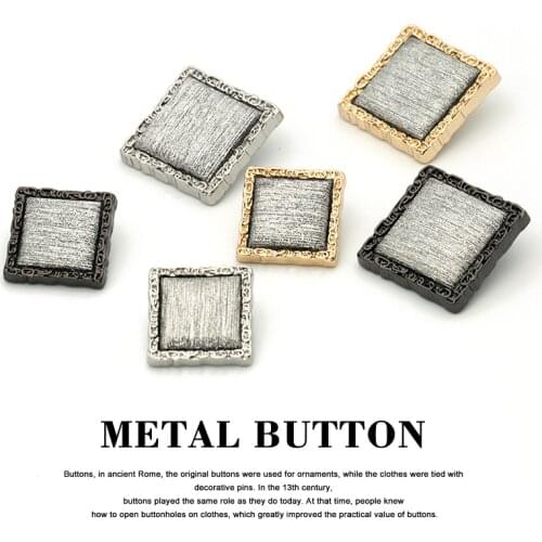 3pcs 25mm 31mm Gold Square Metal Buttons for Clothing Silver Shiny Silk Decorative Button on Clothes Needlework Sew Women Dress