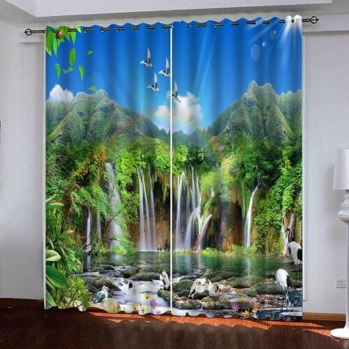 3D Blackout Curtains Beautiful scenic waterfall in the mountains curtain For Living Room Bedroom Decoration Custom Curtains