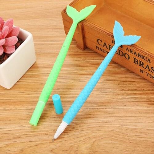 40 Pcs Creative Soft Glue Cartoon Mermaid Neutral Pen Cute Imitation Fish Tail Learning Stationery Needle Water Pen