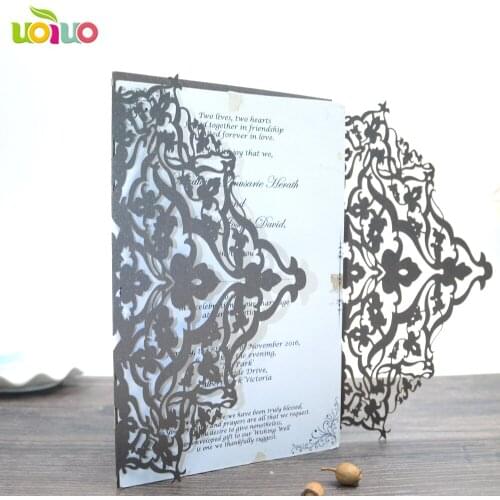 50pc Sample Gold White Black Laser Cut Rose Flora Wedding Invitations Card Elegant Lace Envelopes & Seals Event & Party Supplies