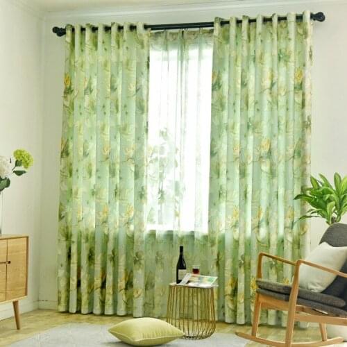 American Simple Modern Green Flower Shade Curtains For Living Dining Room Bedroom