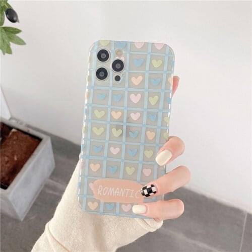 Kawaii sweet plaid Love girls Japanese Phone Case For iPhone 11 12 Pro Max Xs Max XR Xs 7 8 Plus X 7Plus case translucent Cover
