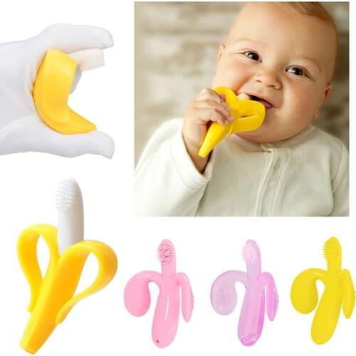 Safe Baby Teether Toys Toddle BPA Free Banana Teething Ring Silicone Chew Dental Care Toothbrush Nursing Beads Gift For Toddler