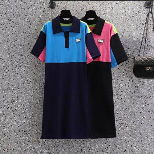 EHQAXIN Summer Large Size Womens Dress Fashion Loose Korean Style Contrasting T-Shirt Long Straight Dress Casual Elegant L-4XL