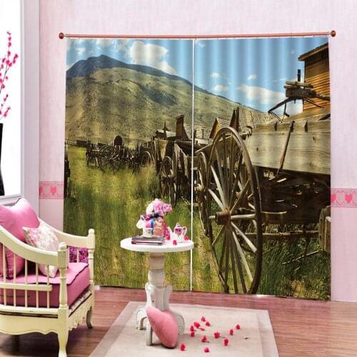 Photo Custom Green Grass 3D Window Curtain with Wooden Car For Living room Bedding room Hotel/Office Blackout Drapes Cortinas