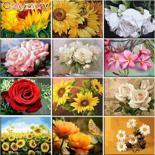 GATYZTORY DIY Painting by numbers sunflower paint by numbers for children photo frames for picture acrylic Wall 40x50cm photo fr