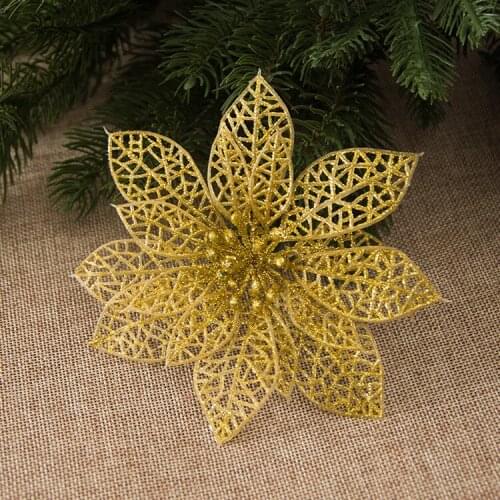 36 Pcs/lot Simulation Sticky Powder Hollow Christmas Flower for Christmas Tree Wreath Rattan Decorations Free Shipping