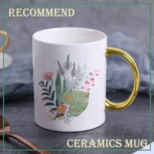 Exquisite ceramic cup creative mug Cartoon plant pattern coffee mug home drinking cup milk juice breakfast cup KTZW-042