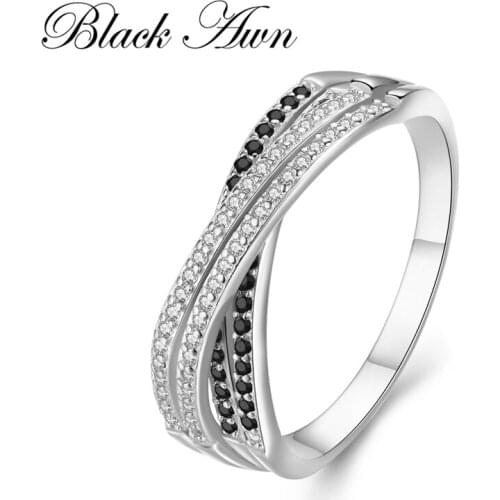 Sodrov 925 Sterling Silver Engagement Rings for Women Black Spinel Jewelry Wedding Ring G102