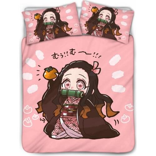 Upetstory Home Textile Cartoon Demon Slayer Duvet Cover Pillow Case Bed Sheet Boys Girls Kids Bedding Linens Set King Queen Twin