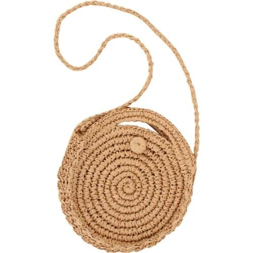 Hot Selling Round Straw Beach Bag Summer Mini Vintage Handmade Crossbody Bag Girls Circle Rattan Bags