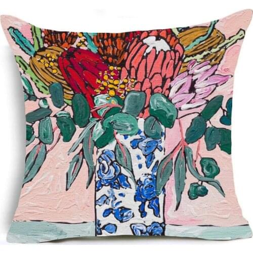 Single-sided Printing Oil Painting Linen Cushion Cover Sofa Chair Modern Simple Flower Decorative Throw Pillows Case Home Decor