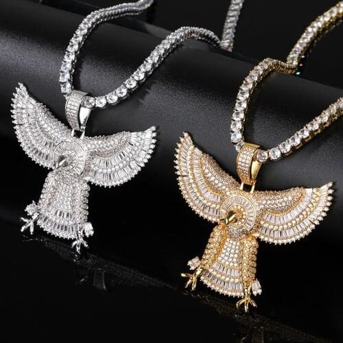 Hip Hop Micro Paved AAA Cubic Zirconia Bling Iced Out Eagle Hawk Pendants Necklace for Men Rapper Jewelry with Tennis Chain