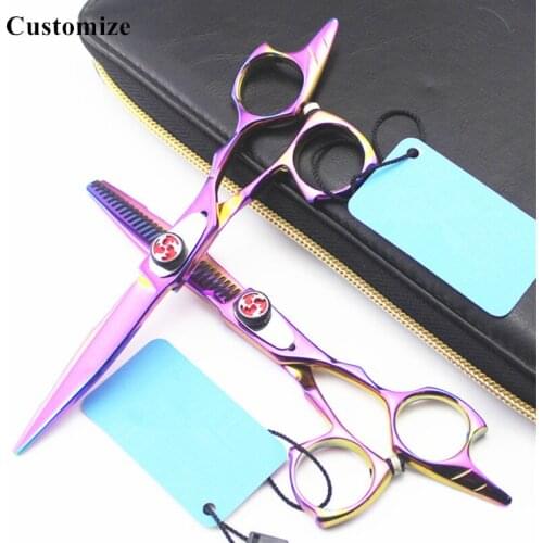 Customize logo upscale Japan 440c 5.5 inch color hair salon scissors cutting barber makeup Thinning shears hairdressing scissors