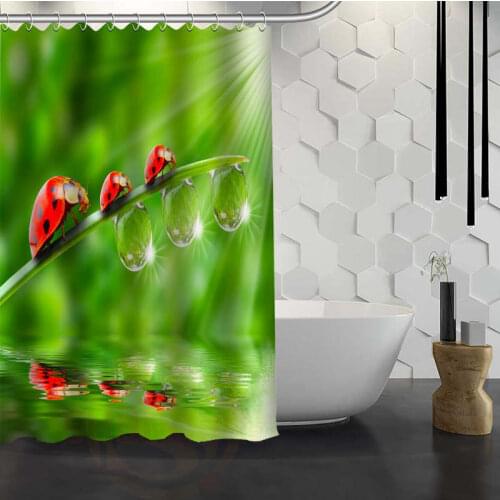 Custom Beetle Grass Shower Curtain With Hooks Fabric Bath Curtain for Bathroom WJY1.17
