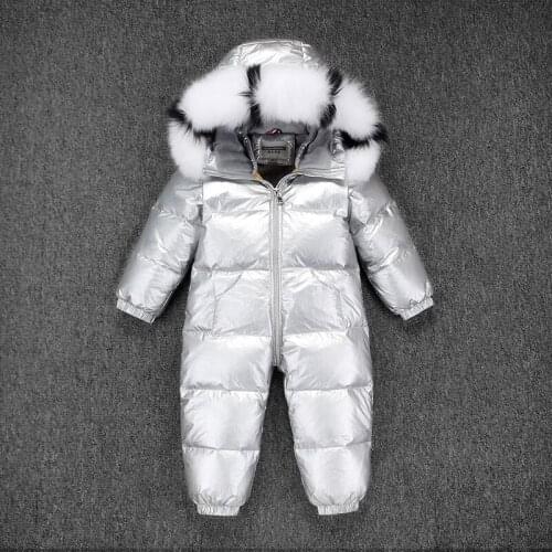 Russia Winter Kids Girls Boys Snowsuit Children White Duck Down Rompers Boys Fur with Hooded Clothes Girls Thicken Jumpsuit