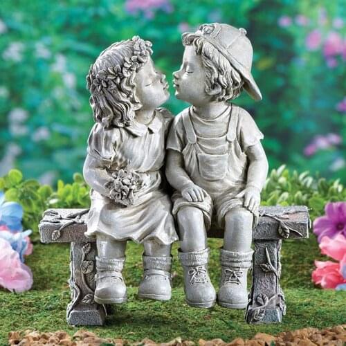 Garden Statue Boy And Girl Kissing Memories Yard Outdoor Sculpture Decor First Kiss Decoration Ornaments Fairy Garden Props