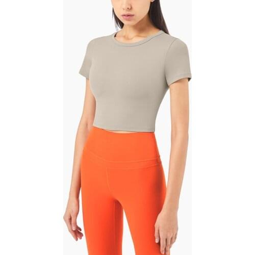 Sexy Crop Top Summer New Nuls Short Sleeve Sports T-Shirt Womens Elastic Tight Yoga Top Quick-Drying Running Fitness T Shirts