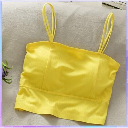 Sexy Crop Tops Solid Womens Tank Top Female 2021 Basic Vest Strap T-shirt Cropped With Chest Padded Camis Tube Top Camisole