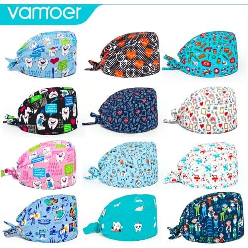 Printing Working Cap with Sweatband Adjustable Tie Back Hats Unisex Landscape Cute Pattern Bouffant Cap scrub hat/cap nurse hat