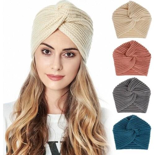 Hats For Women/Men Multifunction European And American Wool Indian Hat Solid Color Muslim Cross Knitting Hoop Baotou Hat 342