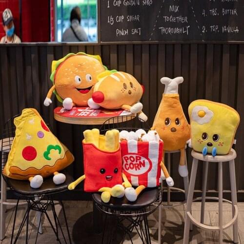 Cute Cartoon Plush Hamburger French Fries Toy Stuffed Food Popcorn Hot Dog Toast Chicken Legs Pizza Pillow Kids Toys Kawaii Gift