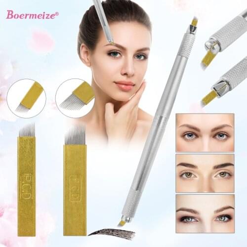 Tattoo Kit Manual Pen Machine with PCD Needles Microblading Semi Permanent Makeup Eyebrow Lip Liner Makeup Beginner Practice Set