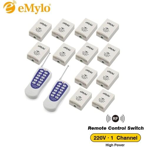 EMylo Smart Wireless RF Remote Control Switch AC 220V-230V-240V 3000W 30A White&Blue 2X Transmitter& 12X 1 Channel Relays 433Mhz