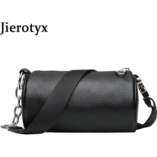 JIEROTYX Chinese Style Vintage Women Crossbody Bags Solid Black Soft Leather PU Mini Female Single Shoulder Bags Metal Chains